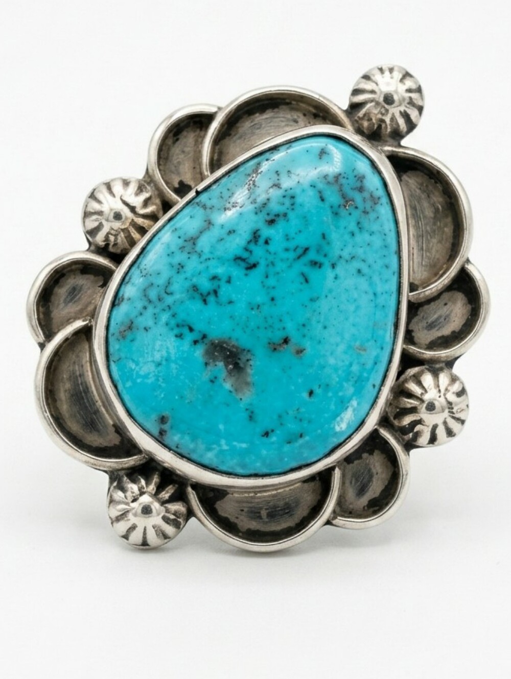 Vintage Navajo Old Pawn Sterling Silver Turquoise Statement Ring Size 9.5 20g